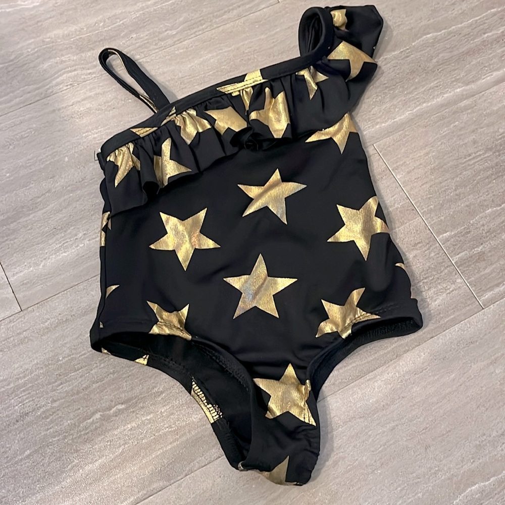 One-piece Black Metallic Star Ruffle Baby Swimsuit